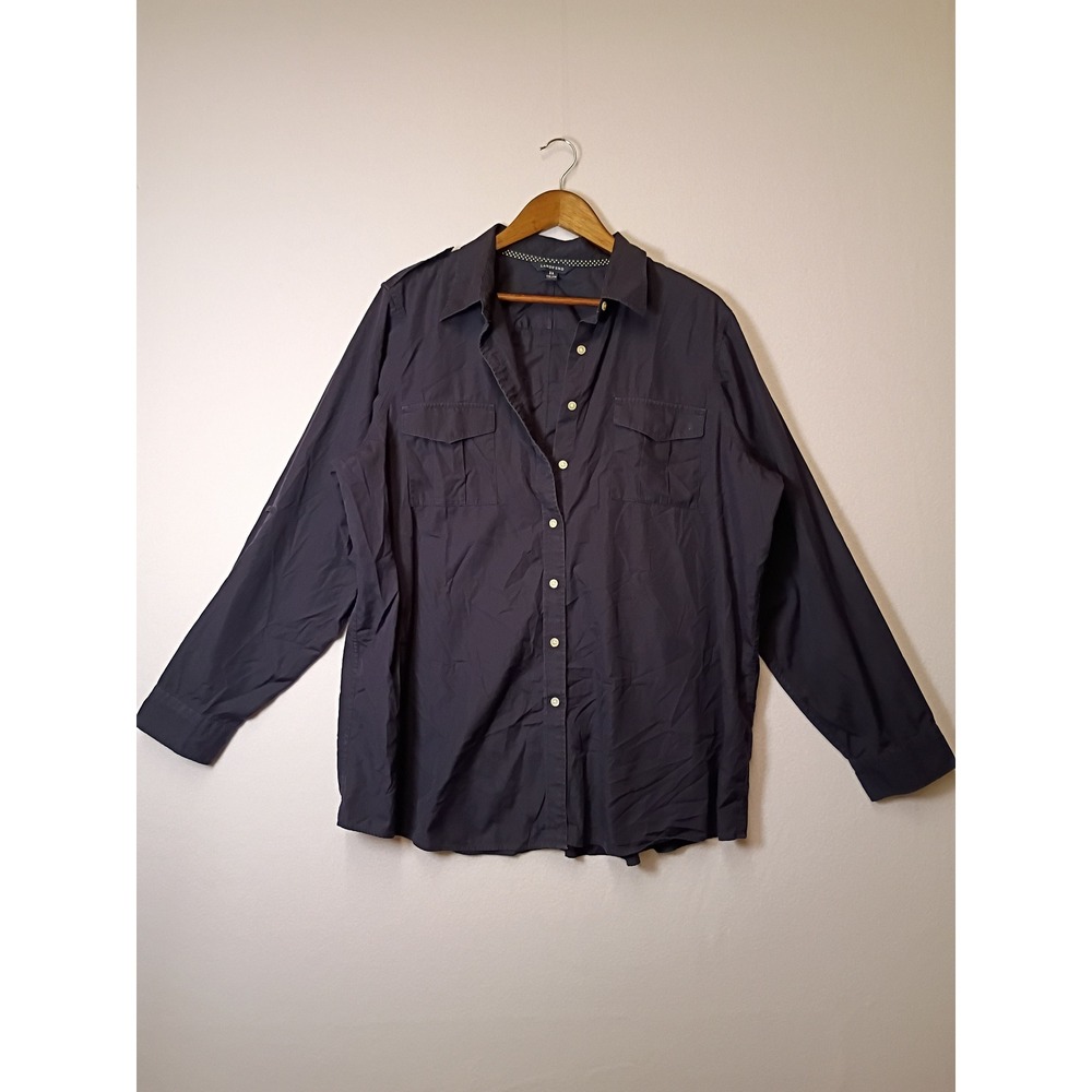 Military Utility Lands' End Mens 2X Navy Blue Epaulet Button Down Shirt